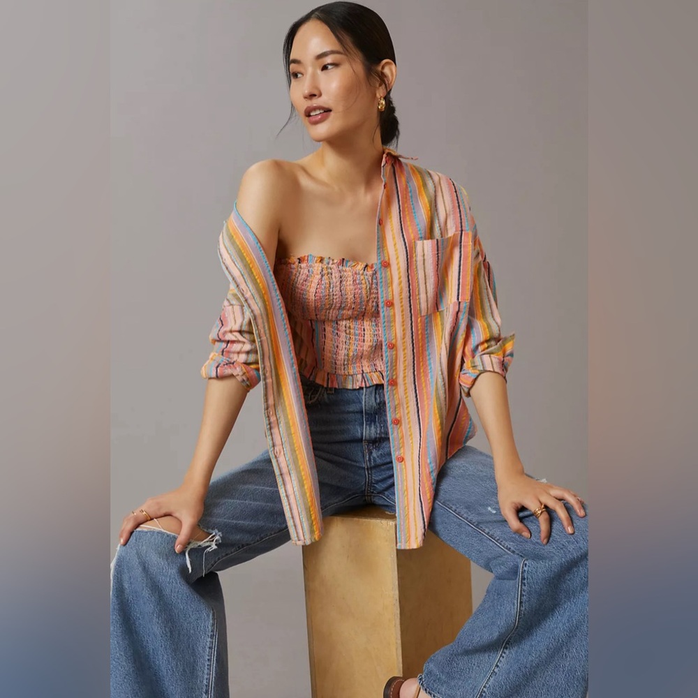 ANTHRO Pilcro Long sleeved boyfriend striped button down